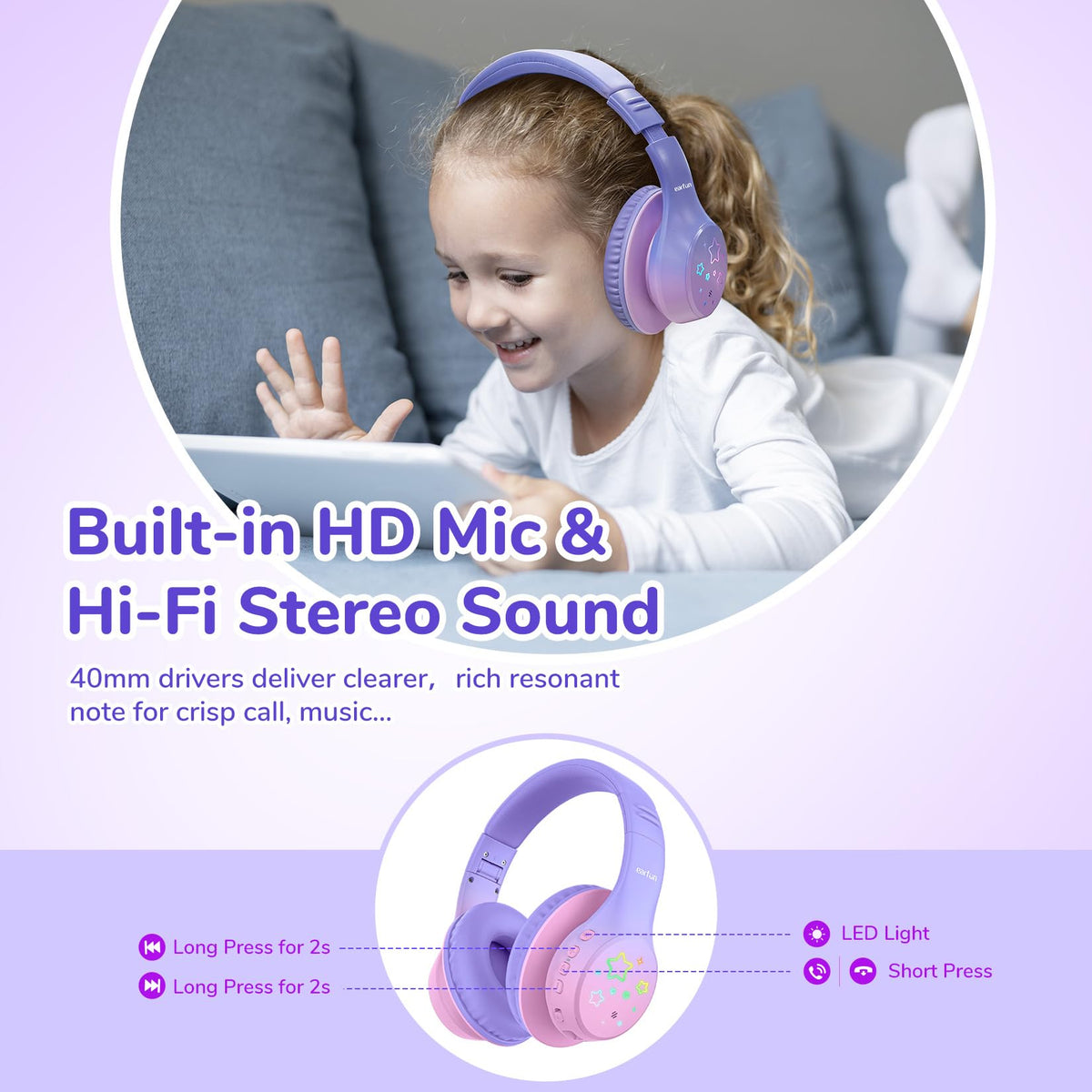 EarFun K4 Kids built-in mic enables clear calls during group projects and online classes