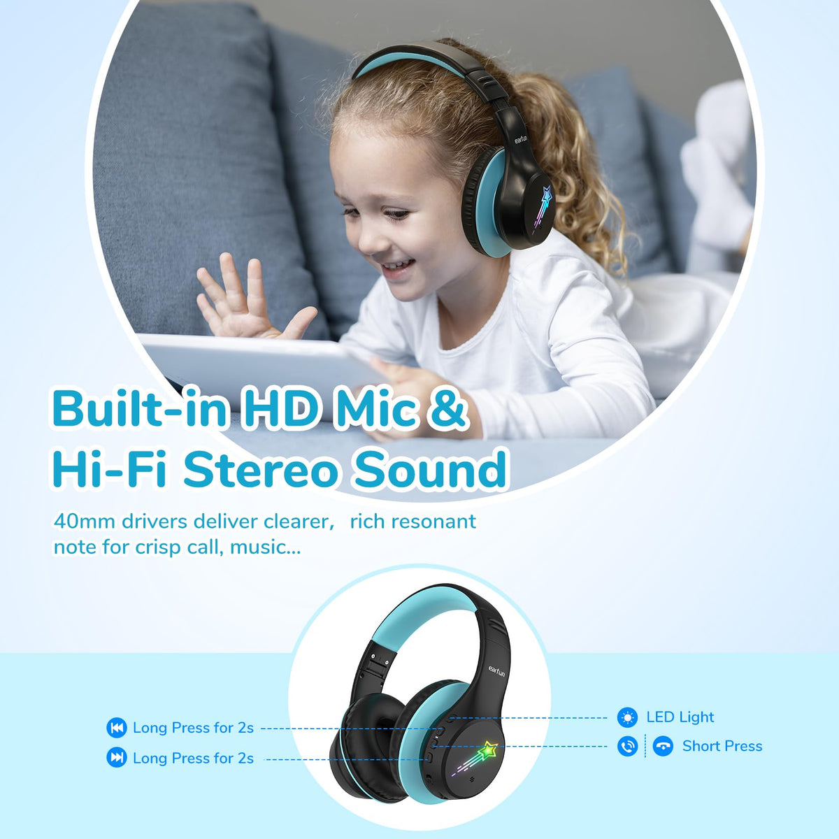 EarFun K4 built-in mic enables clear hands-free calls and online learning.