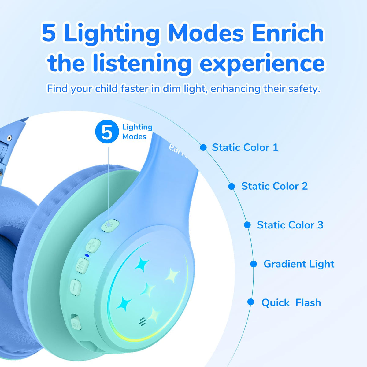 EarFun K4 Kids headphones green built-in mic for clear calls.