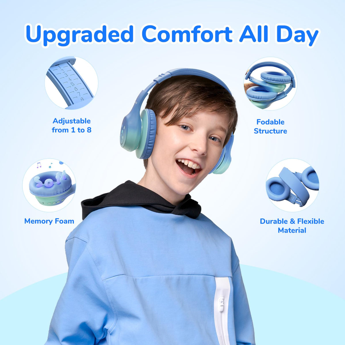 EarFun K4 Kids headphones green compact foldable design for easy storage.