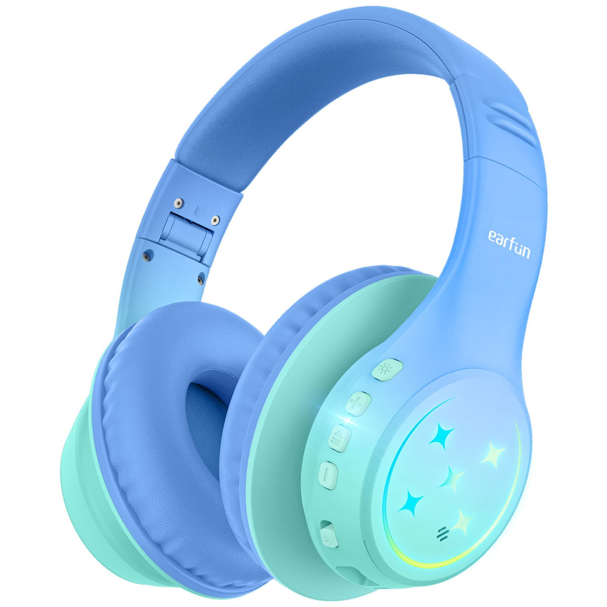 EarFun K4 Kids headphones green front view for safe listening and comfort.