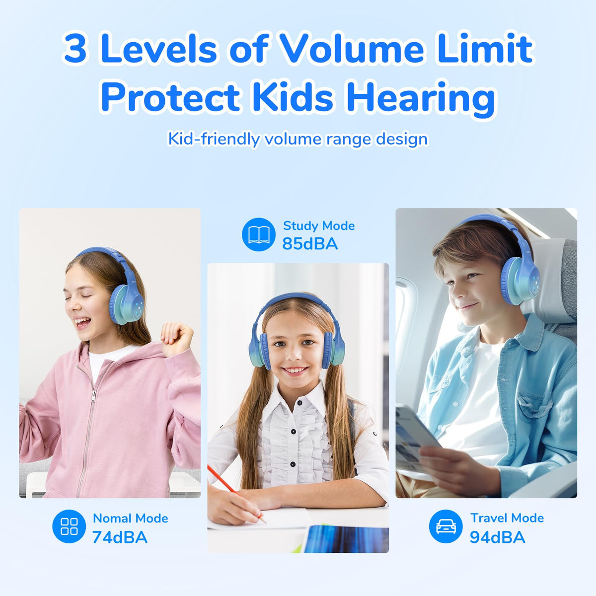 EarFun K4 Kids headphones green LED-lights mode for fun study sessions.