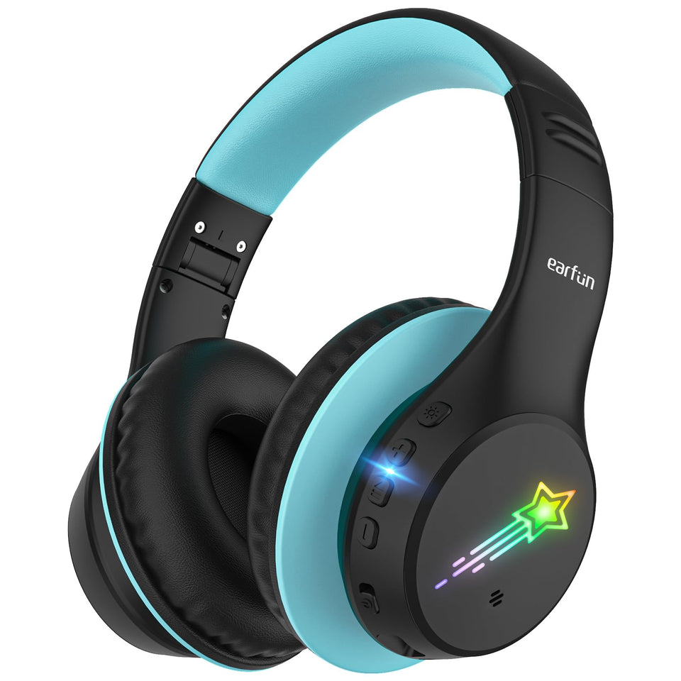 EarFun K4 Kids headphones with LED lights for playful study and home use.