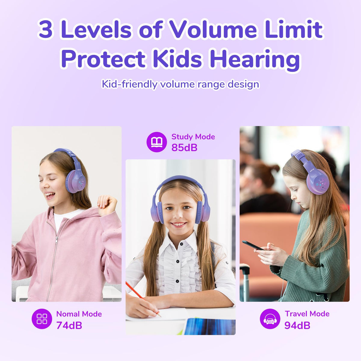 EarFun K4 Kids volume limits provide safe listening levels for kids in busy environments