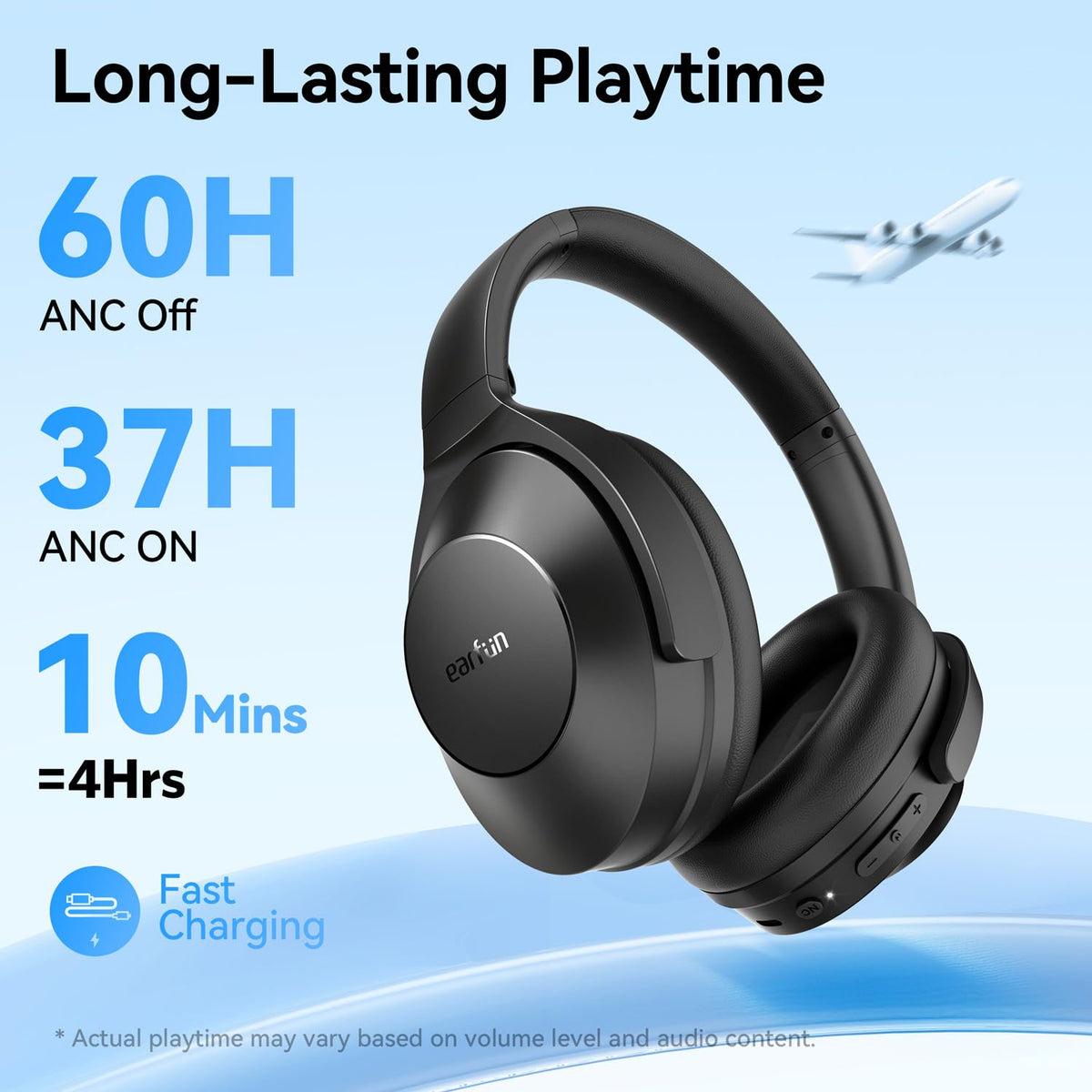 Person wearing EarFun Wave Life commuting with immersive noise reduction