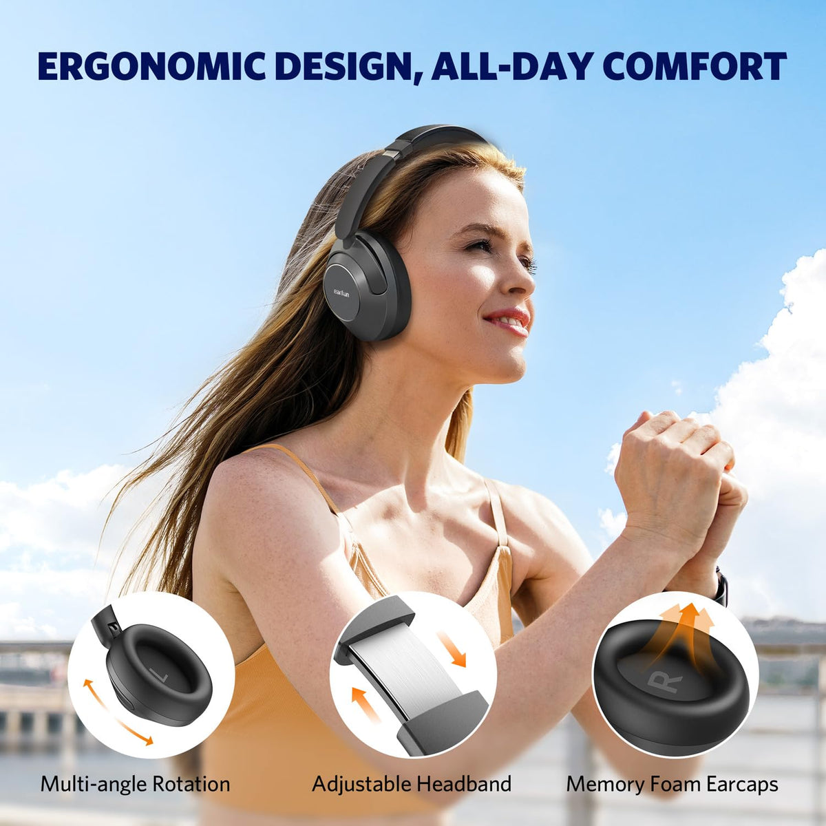 EarFun Wave Pro with 3.5mm aux wired listening for uninterrupted playback.