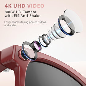 EarlySincere Porto Red AI Glasses lens replacement option for customization.
