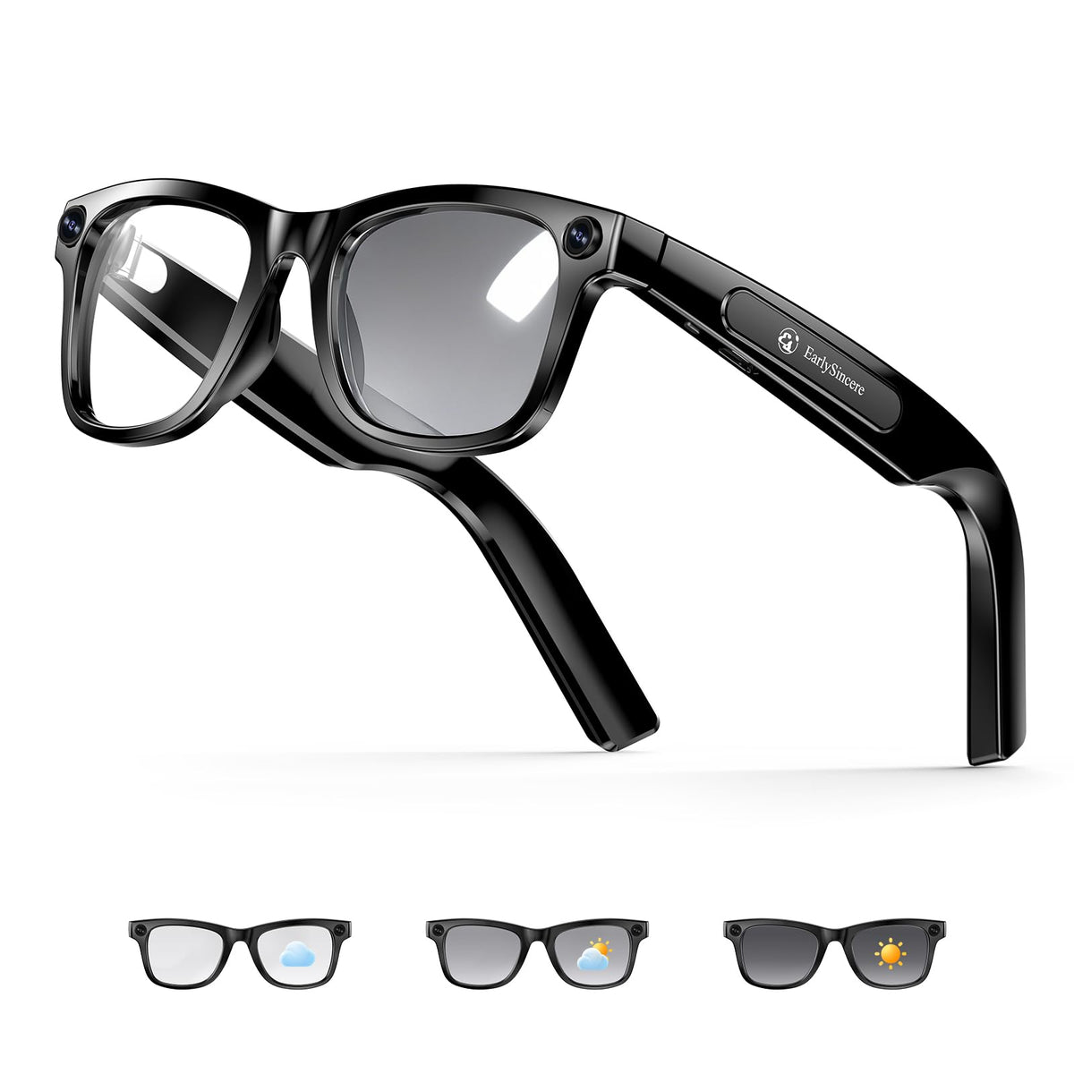 EarlySincere AI Glasses in action showing 4K camera capture for hands-free recording