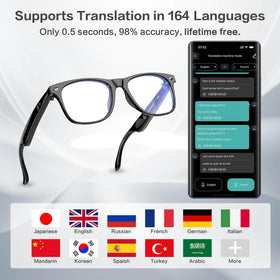 EarlySincere AI Smart Glasses displaying 164 languages in real time
