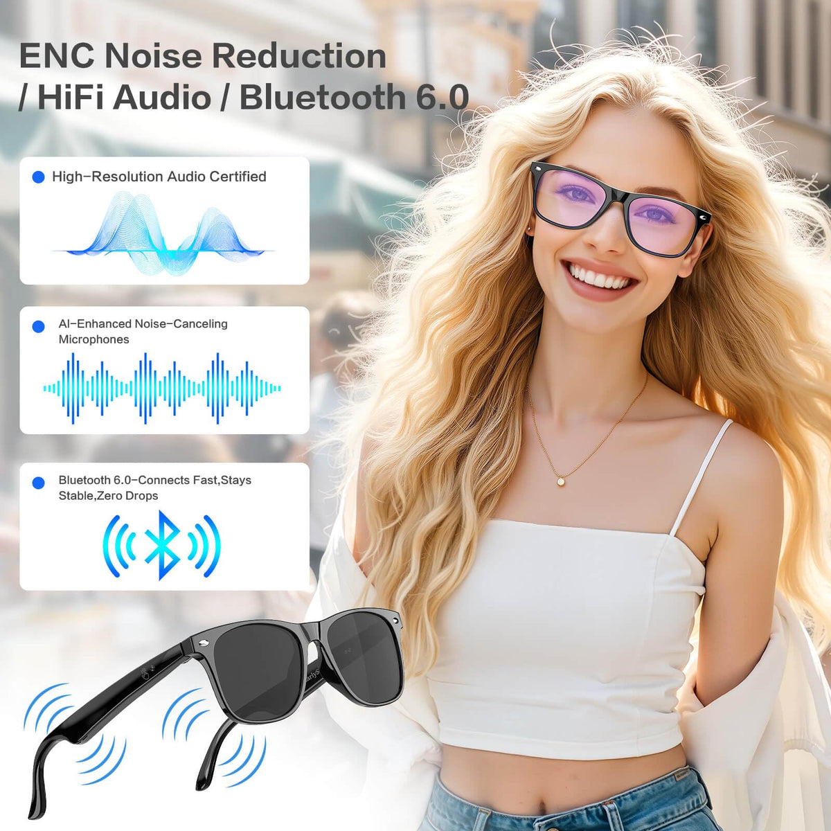 EarlySincere AI Smart Glasses with ENC noise reduction for clear calls