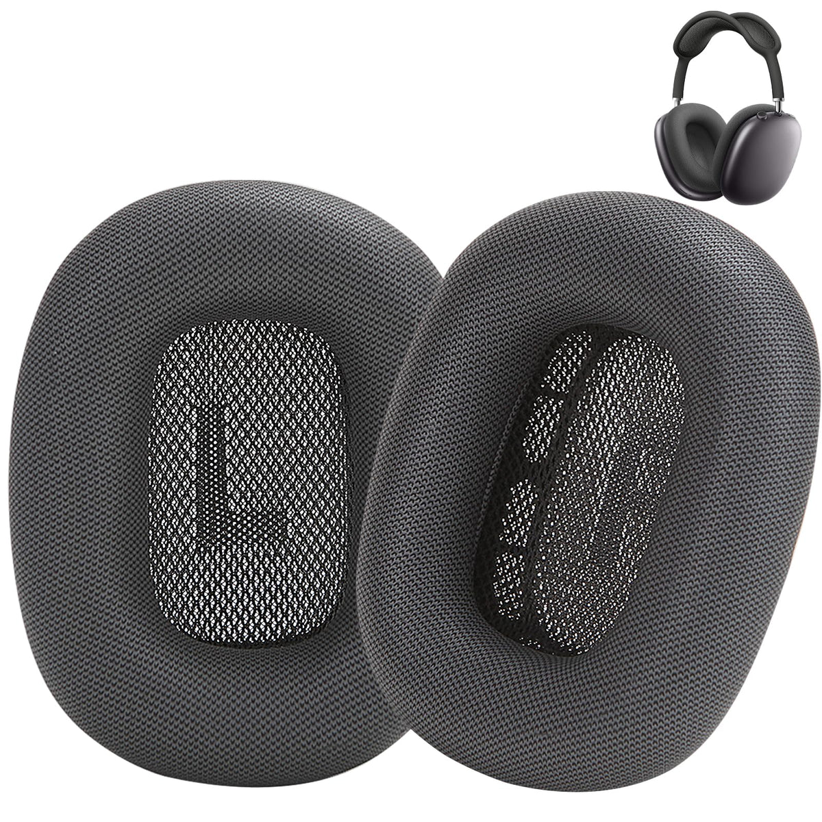 Earrock front view on AirPods Max showing new space gray pads for restored comfort