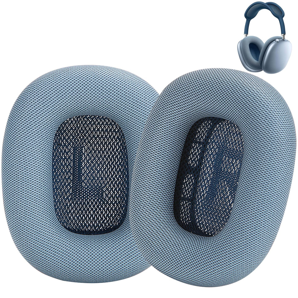 Earrock AirPods Max replacement cushions in sky blue for a comfortable, secure fit