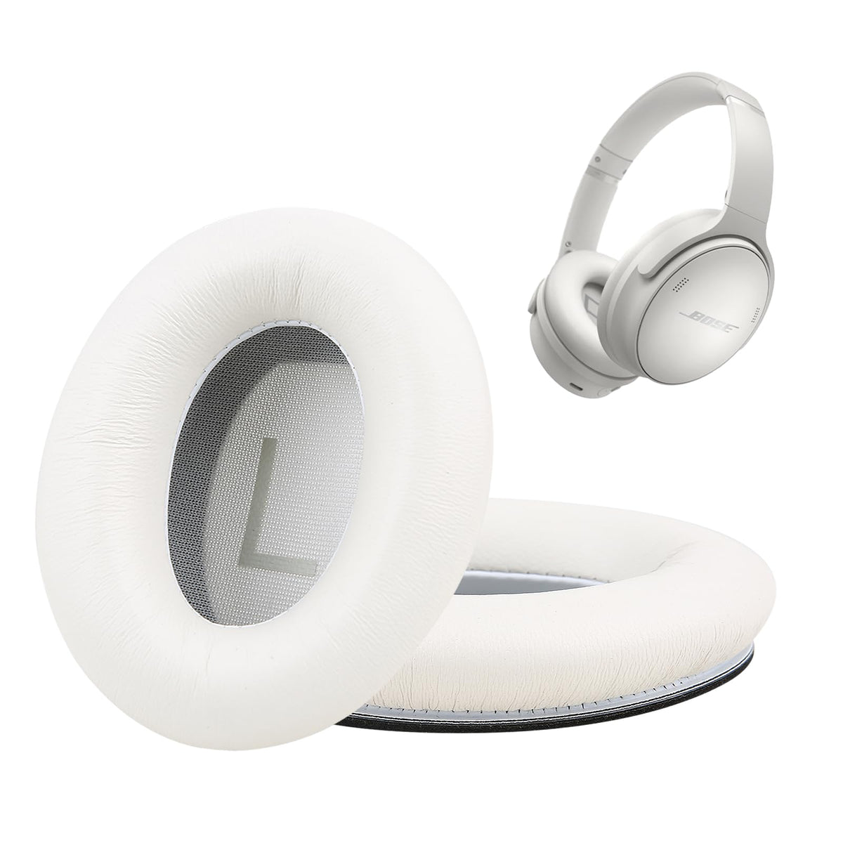 Earrock Bose QC45 earpads lambskin white for premium comfort and noise isolation.
