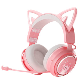 EASARS wireless cat ear headphones with pink RGB lights for immersive gaming