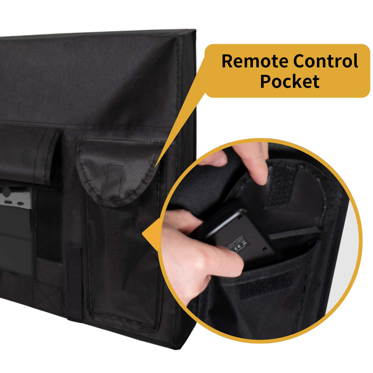 Easy-Going cover next to measuring tape showing fit for 70–72 inch TVs benefit