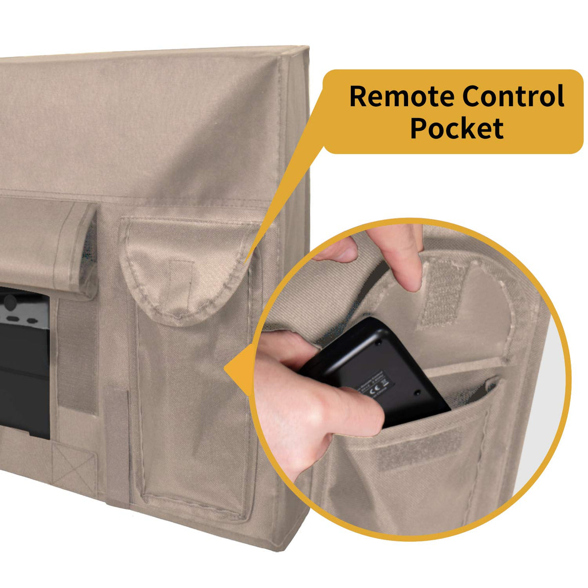 Easy-Going cover shown next to TV to demonstrate sizing and fit