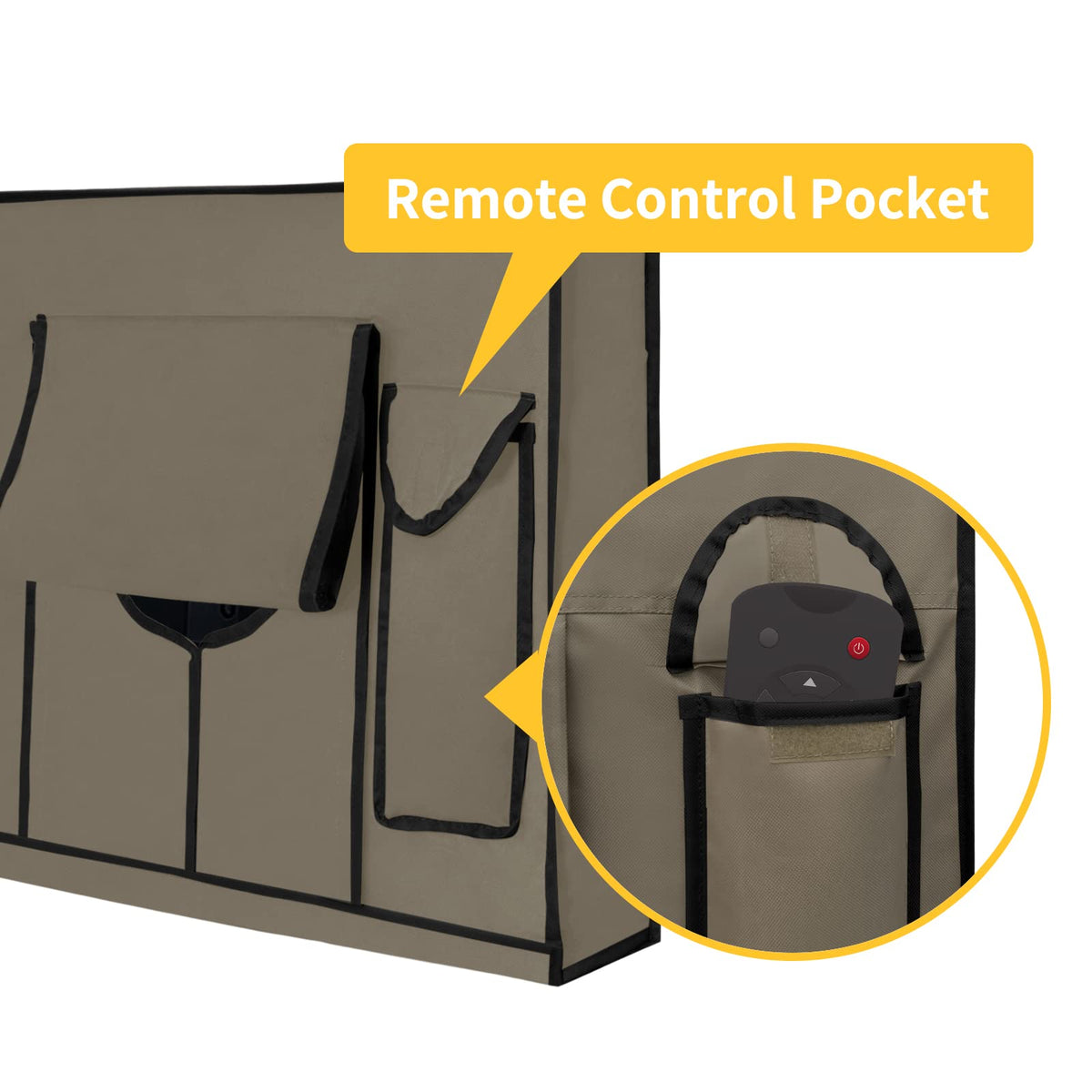 Easy-Going quick attach TV cover with Velcro for easy coverage.