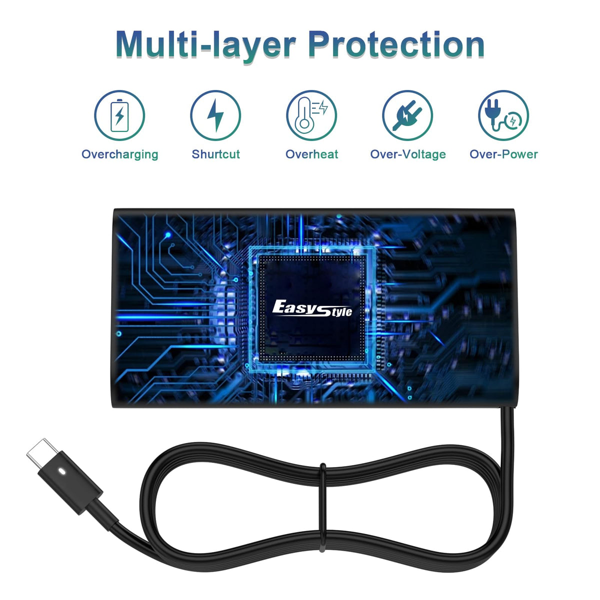 Easy Style 6ft USB-C cable provides flexible charging reach.