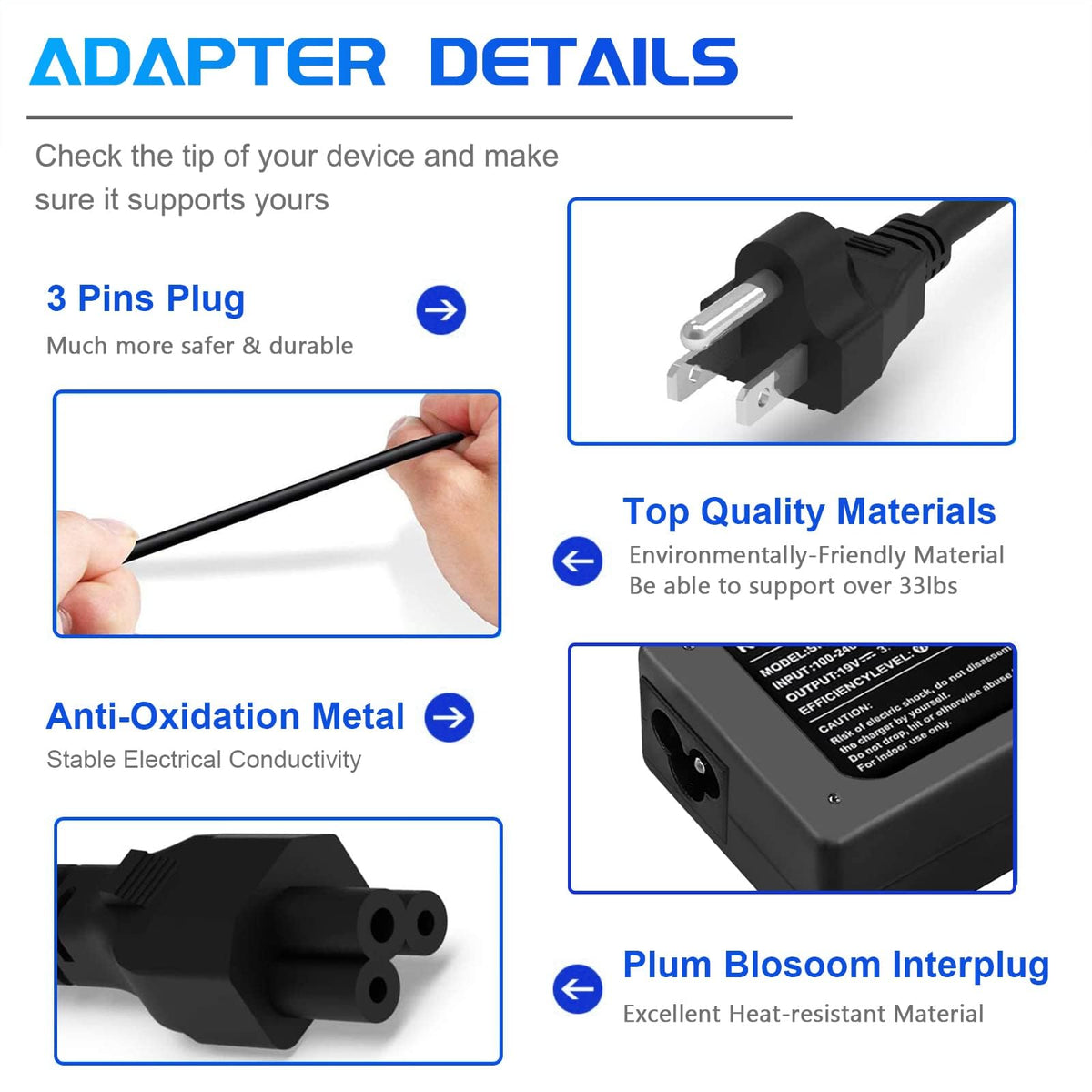 Easy Style DC tip close-up showing 1.1mm inner and 3.0mm outer diameter for precise fit.
