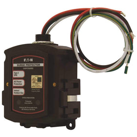 Eaton surge protector installed on home breaker panel illustrating whole-home protection