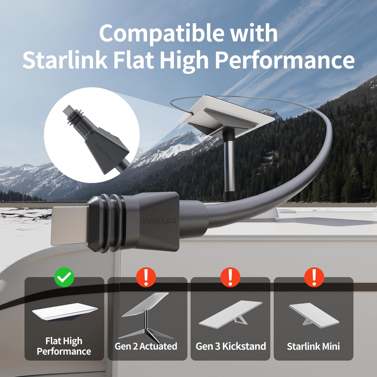 EAZUSE Starlink cable connector close-up with waterproof rings, secures reliable link