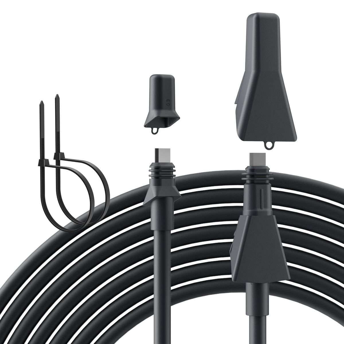EAZUSE Starlink cable front view showing connectors and flat design, durable outdoors