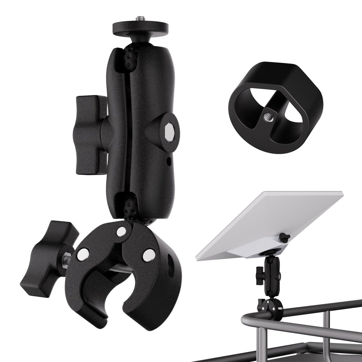 EAZUSE mount front view showing compact clamp and secure fit benefit