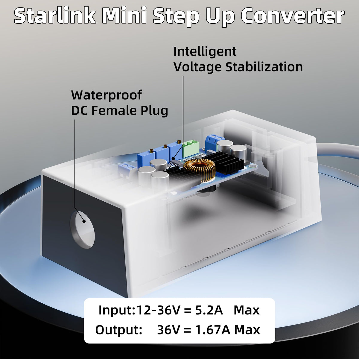 EAZUSE step up converter closeup showing circuitry and boost function for stable power