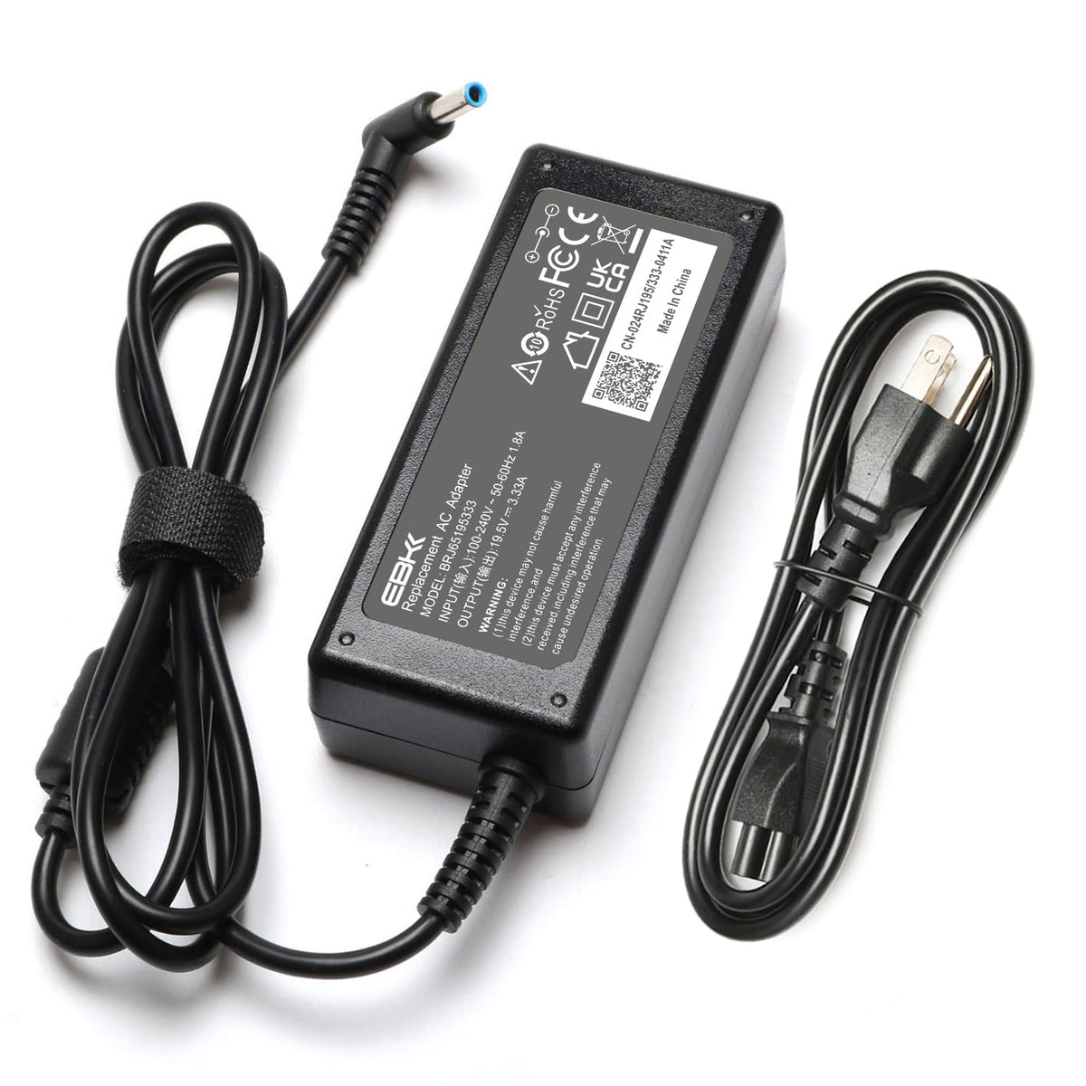 EBKK 65W laptop charger with blue tip for reliable HP EliteBook charging on the go