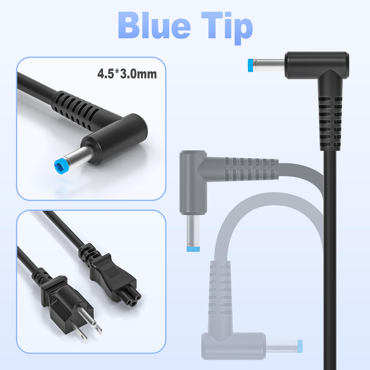 EBKK blue-tip charger designed for HP EliteBook models for travel-friendly use