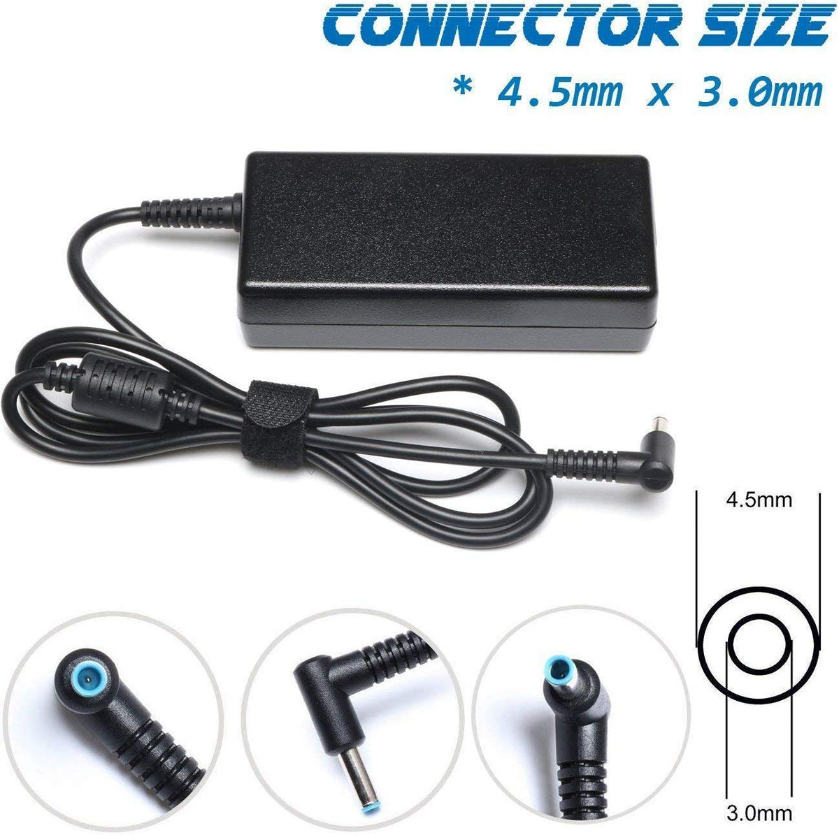 EBKK 4.5x3mm connector close-up fitting HP port precisely and securely