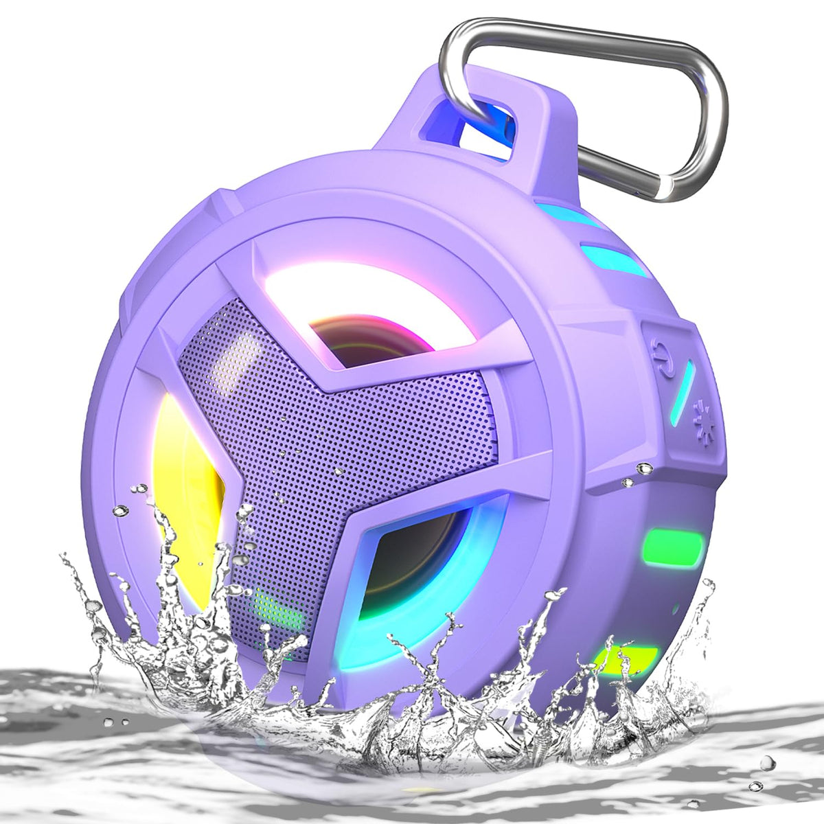 EBODA speaker front view showing compact purple design and easy portability benefit
