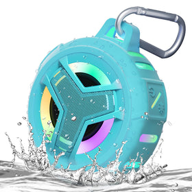 EBODA front view sky blue speaker showing compact design and branding, perfect for travel