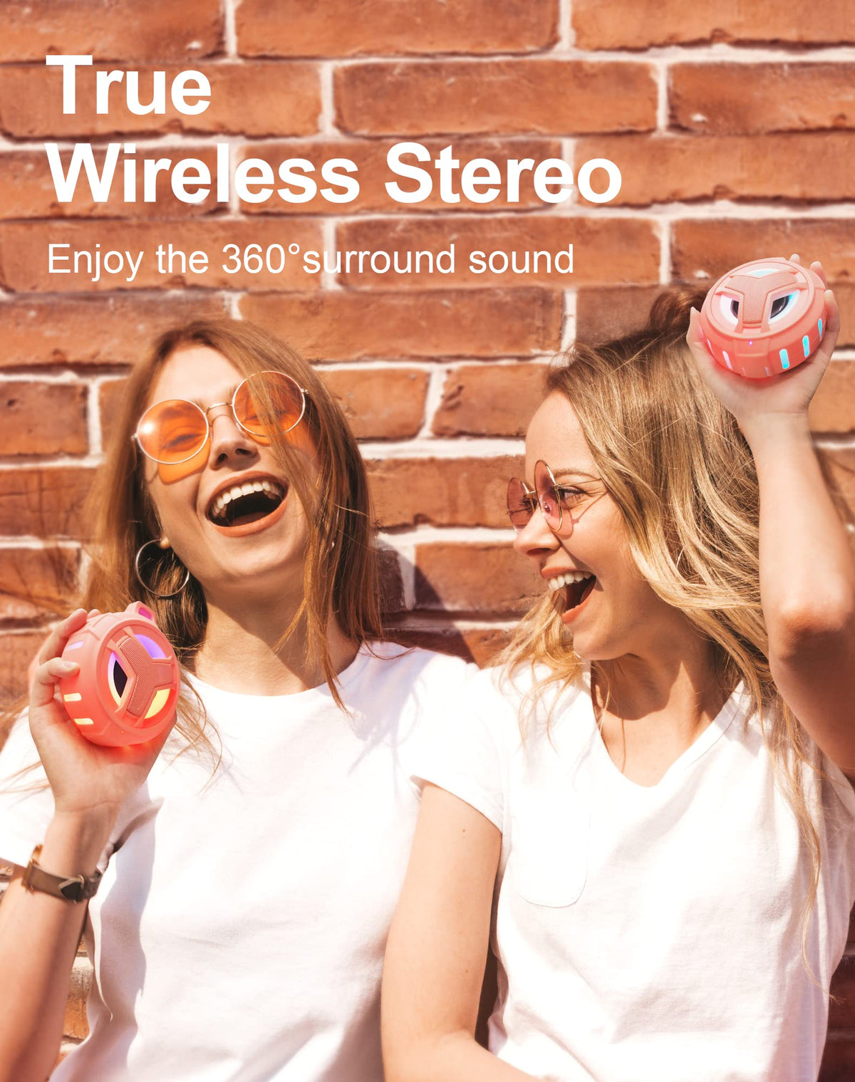 EBODA speaker held in hand showing compact palm-size portability