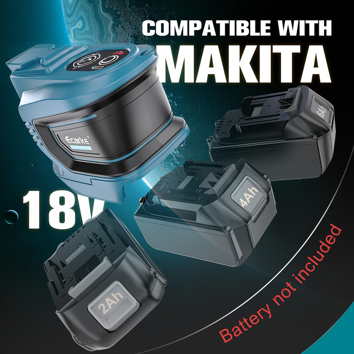 Ecarke held in hand next to Makita battery for scale, brand compact portable power benefit
