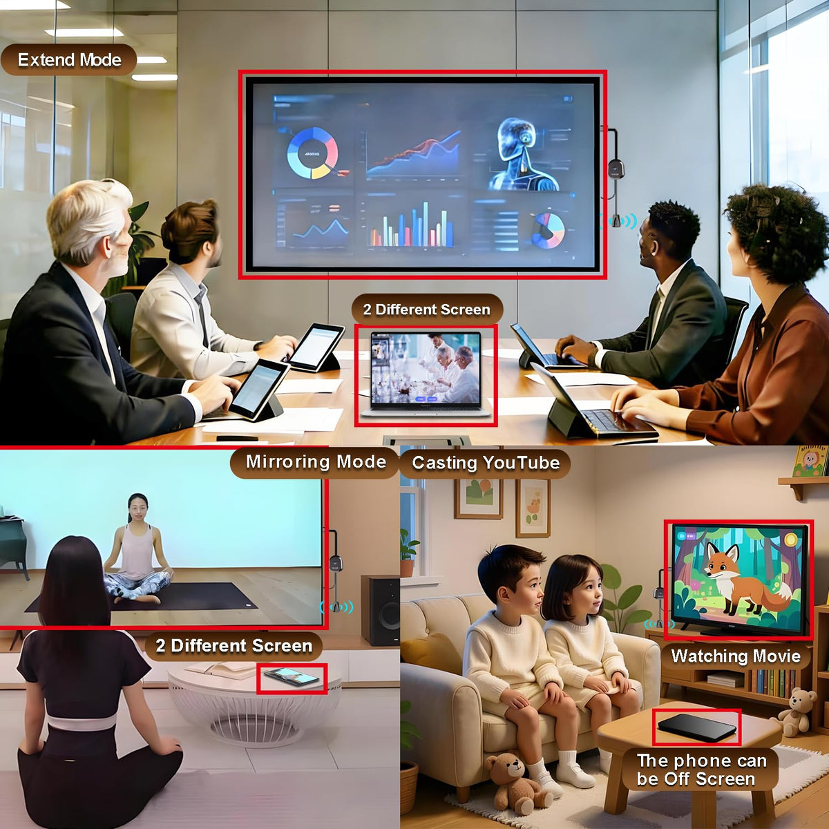ECDREAM lifestyle setup in living room casting movie to TV, benefit: cable-free entertainment