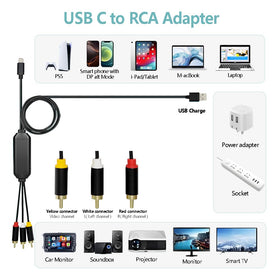 ECDREAM USB-C to RCA adapter works with DP Alt Mode compatible devices.