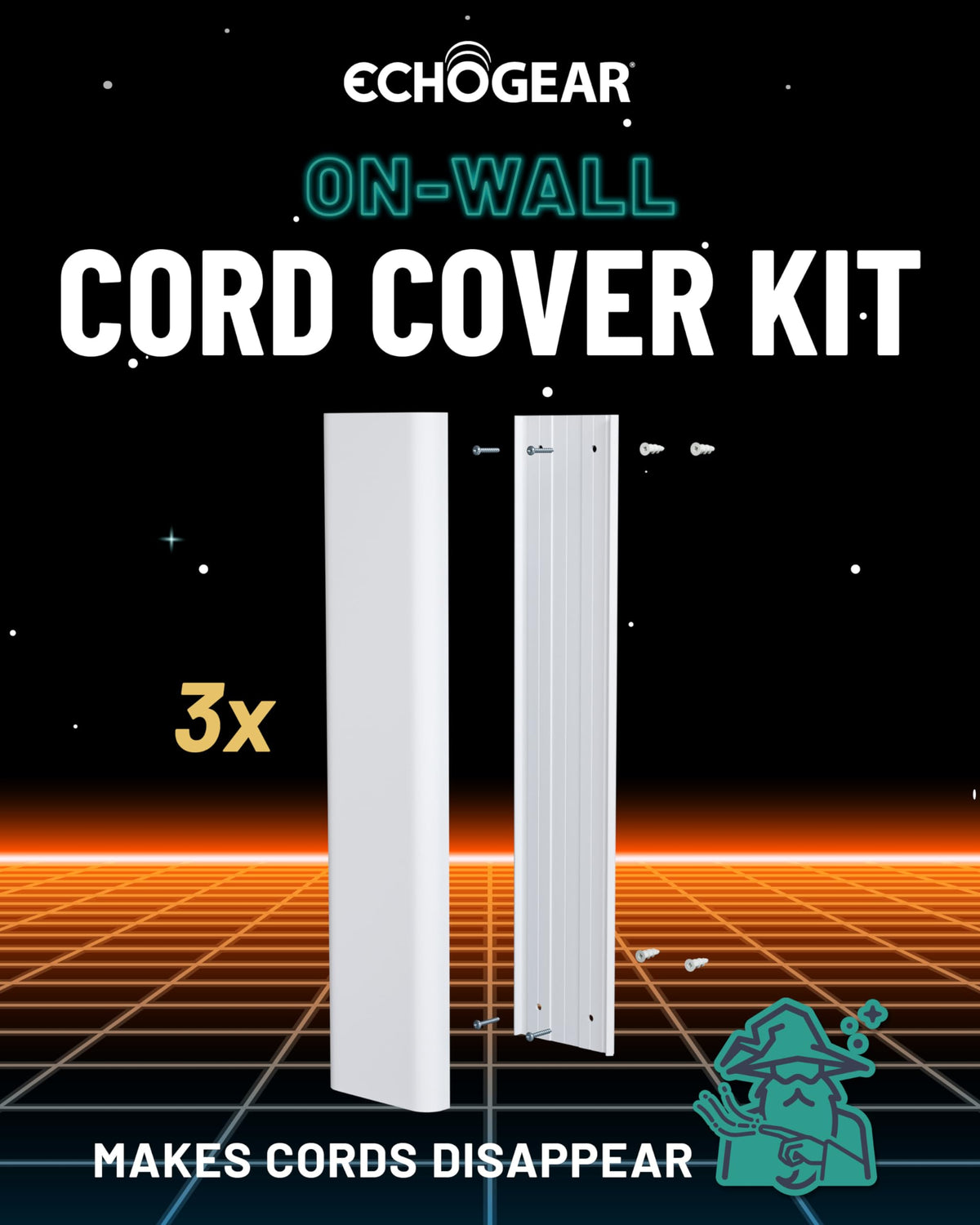 ECHOGEAR 48-inch cable cover keeps cords organized with three snap-on sections.