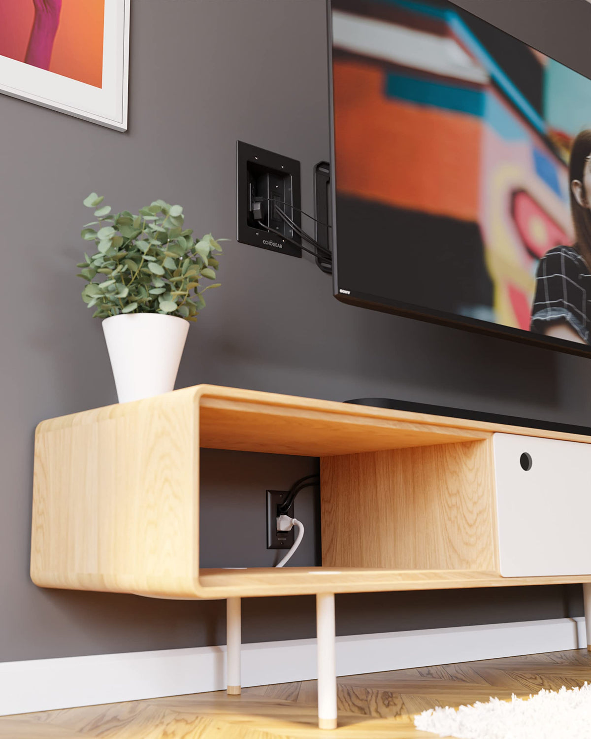 ECHOGEAR black cord hider finish blends with decor.