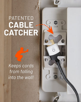 ECHOGEAR cable-catching design prevents cable snag behind the wall