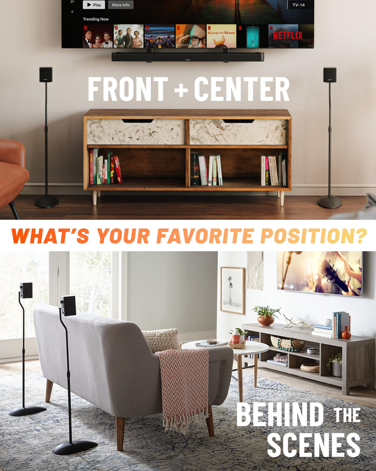 ECHOGEAR stand routing speaker cables through column for tidy setup