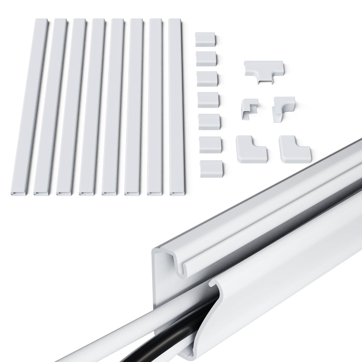ECHOGEAR cord cover on-wall peel-stick attachment hides cables behind a TV