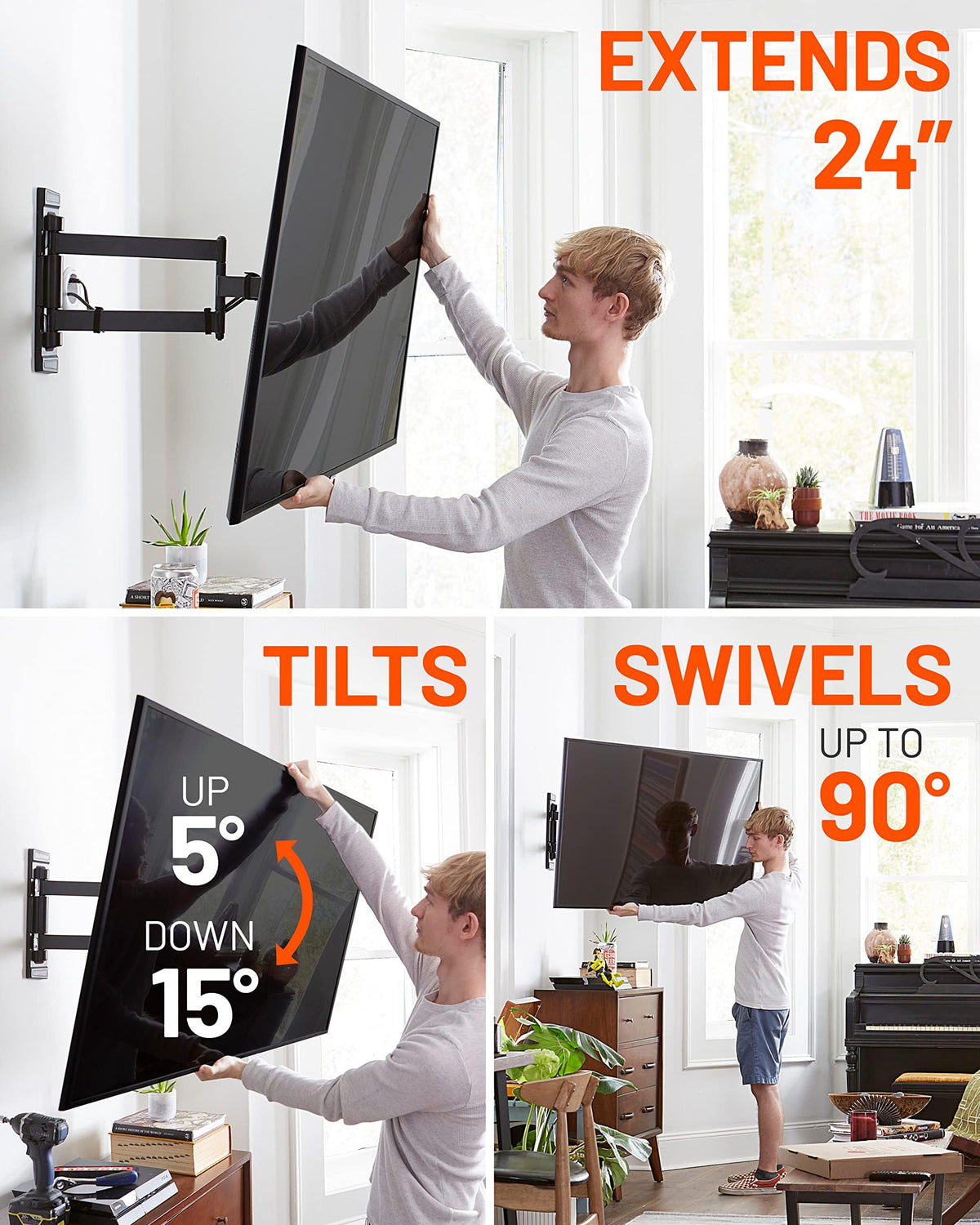 ECHOGEAR Corner TV Wall Mount with smooth full motion for easy TV positioning