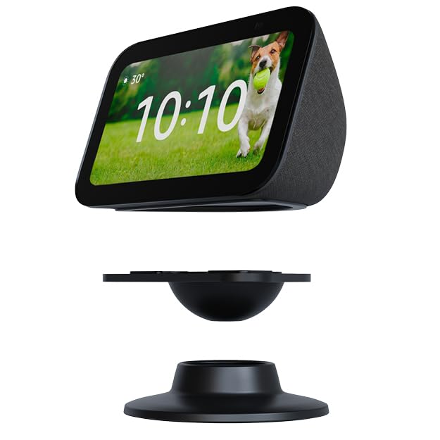 ECHOGEAR product in swivel rotation illustrating easy 360-degree sharing of the Echo Show 5 screen