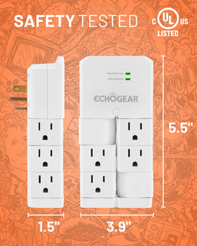 ECHOGEAR fireproof surge protector emphasizing safety-focused design.