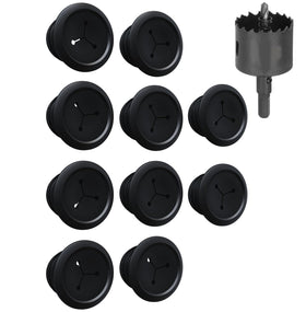 ECHOGEAR front view of 10-pack grommets and included saw shows tidy cable solution