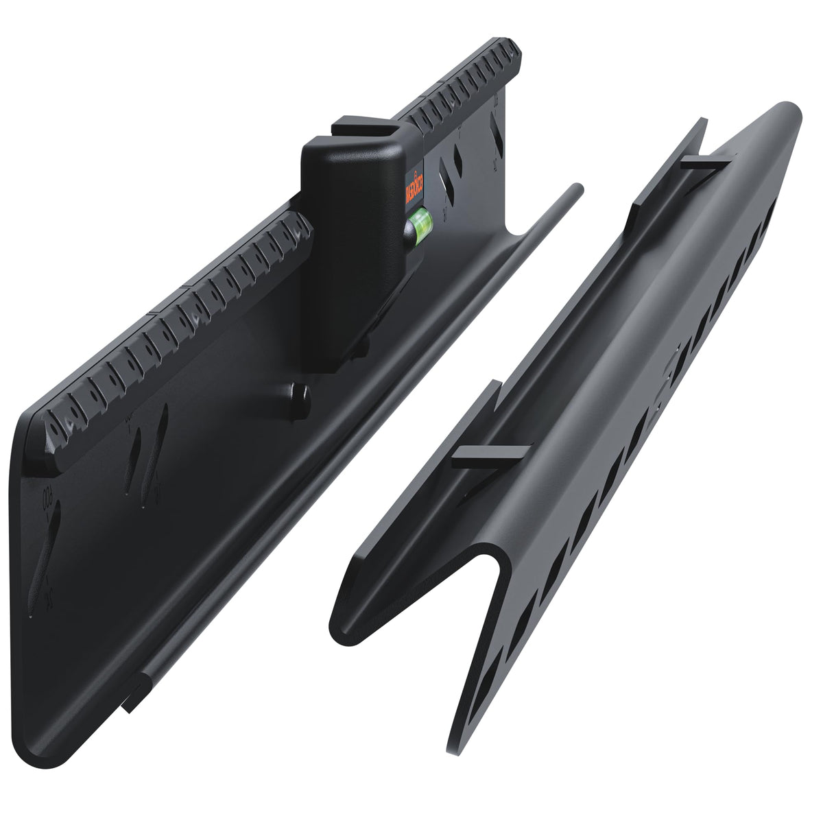 ECHOGEAR front view showing mounted TV and slim profile benefit