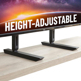ECHOGEAR front view of TV stand showing stable base and centered screen benefit