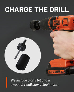 Included 1.5-inch hole saw simplifies drywall installation.
