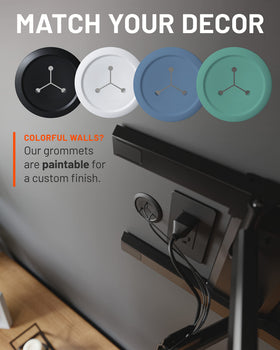 Low-profile cable cover sits 2.2 inches from the wall surface.